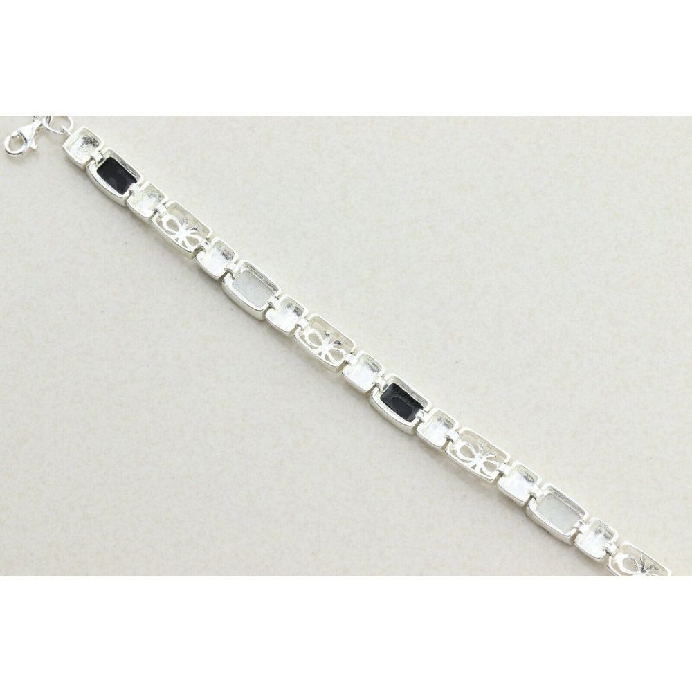 Sterling Silver Onyx and Marcasite Bracelet 7 3/4 inch - Picture 10 of 10